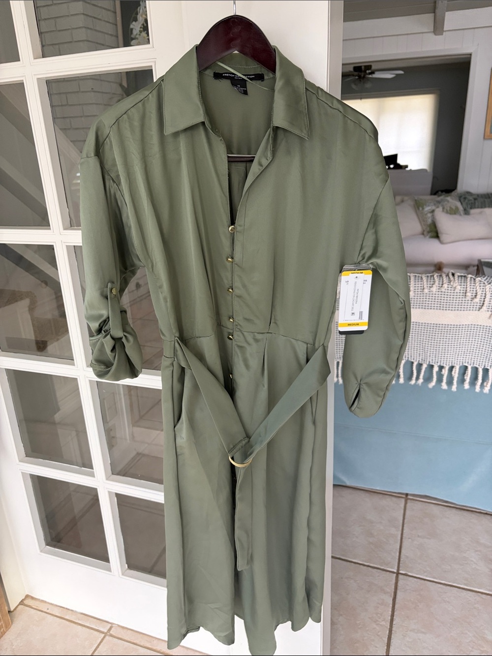French Connection Olive Midi Shirt Dress with Button Front - Picture 4 of 4